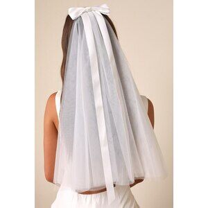 Lulus Romantic Always White Satin Bow Mesh Veil - Size One Size